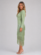 Kacob | Women's Fringe Long Sleeve Occasion Midi Dress