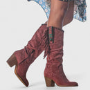 Kacob | Women's Fringe Trim Slouch Western Boots