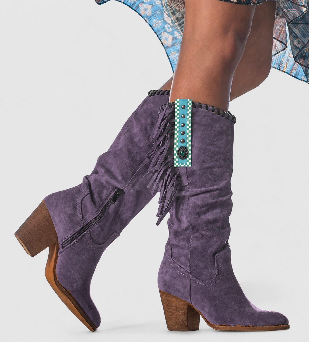 Kacob | Women's Fringe Trim Slouch Western Boots
