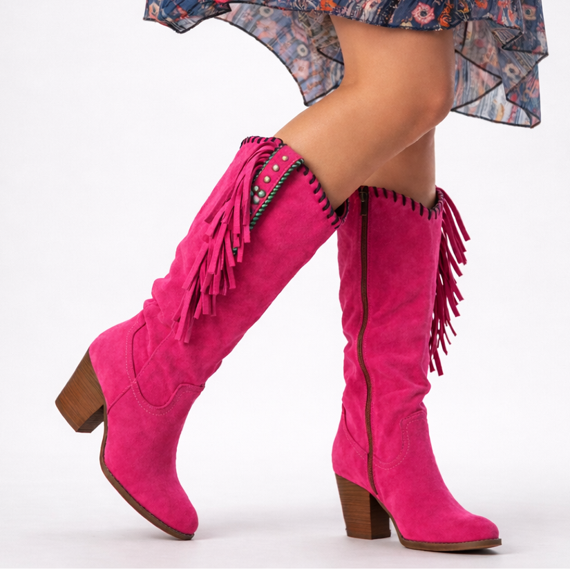 Kacob | Women's Fringe Trim Slouch Western Boots