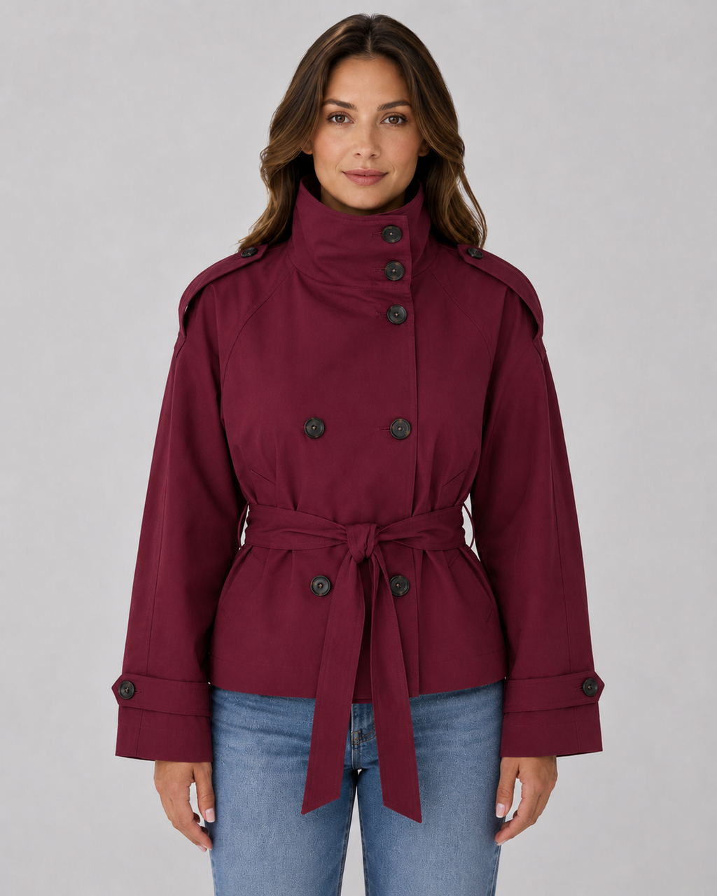 Kacob | Women's Funnel Neck Cropped Trench Coat
