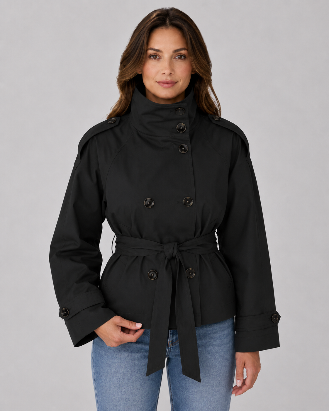 Kacob | Women's Funnel Neck Cropped Trench Coat
