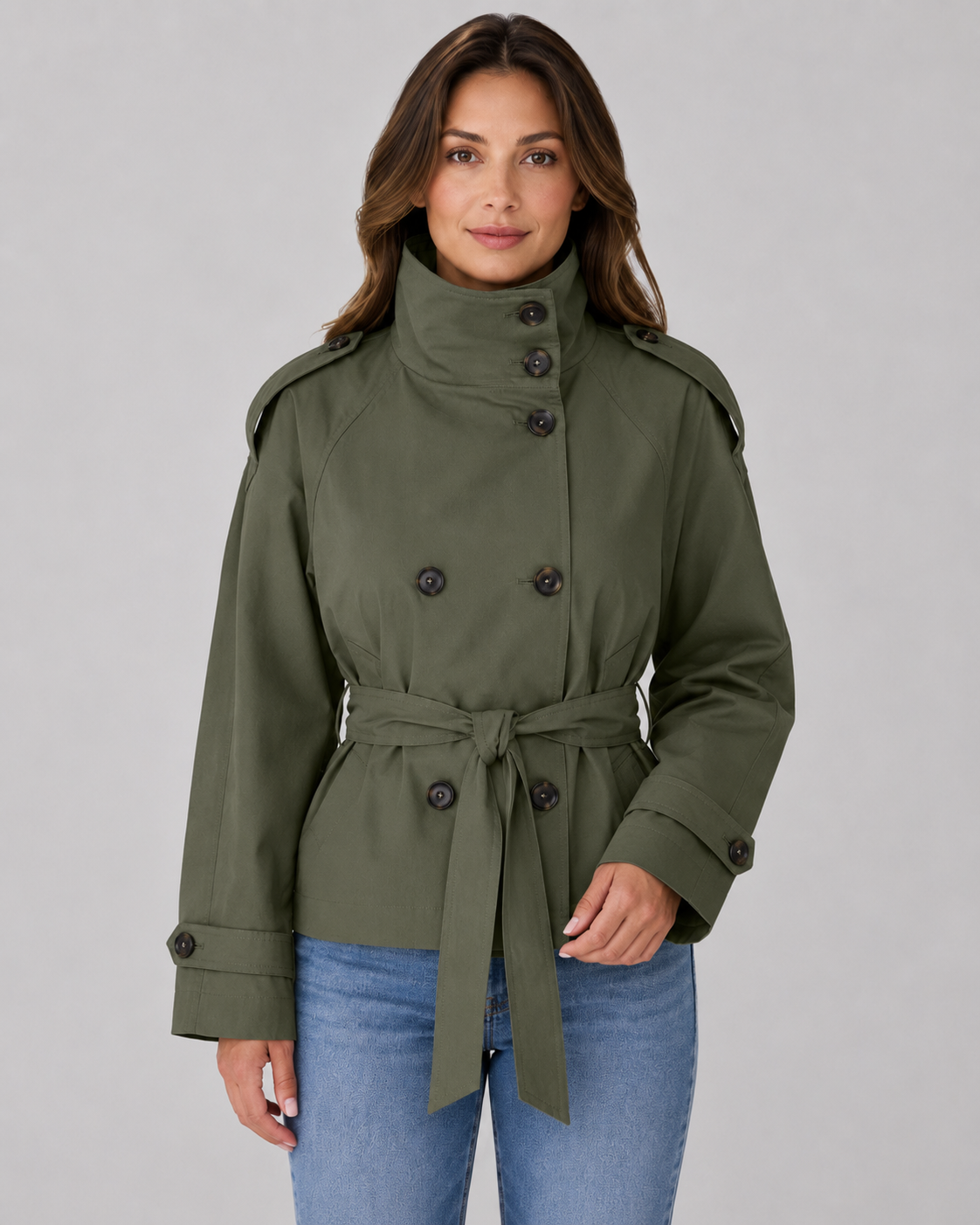 Kacob | Women's Funnel Neck Cropped Trench Coat