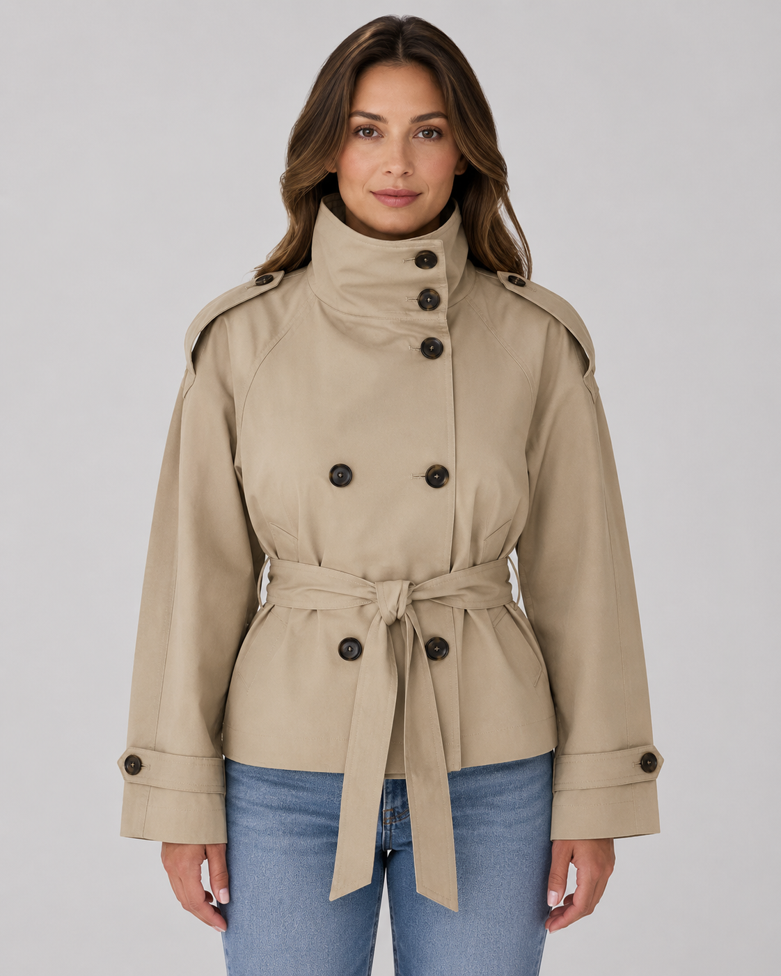 Kacob | Women's Funnel Neck Cropped Trench Coat