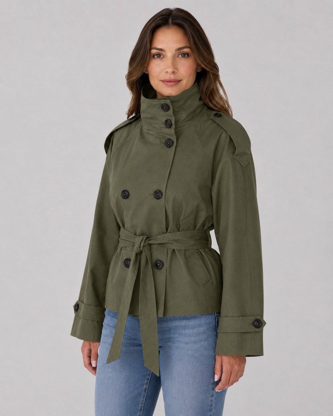 Kacob | Women's Funnel Neck Cropped Trench Coat