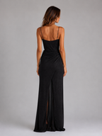 Kacob | Women's Glitter Corset Cowl Neck Thigh Split Maxi Dress