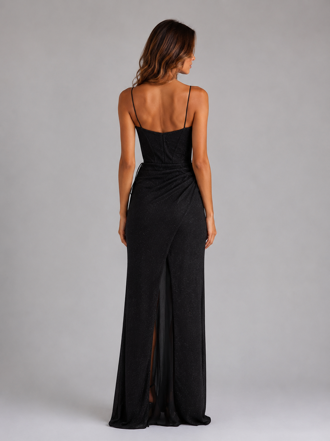 Kacob | Women's Glitter Corset Cowl Neck Thigh Split Maxi Dress