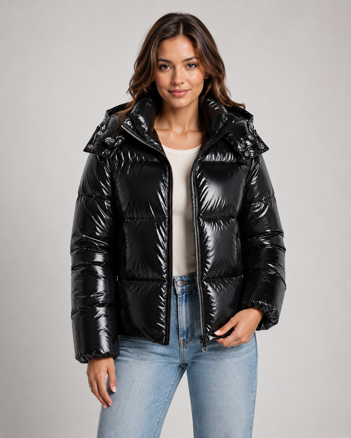 Kacob | Women's Glossy Cropped Puffer Jacket