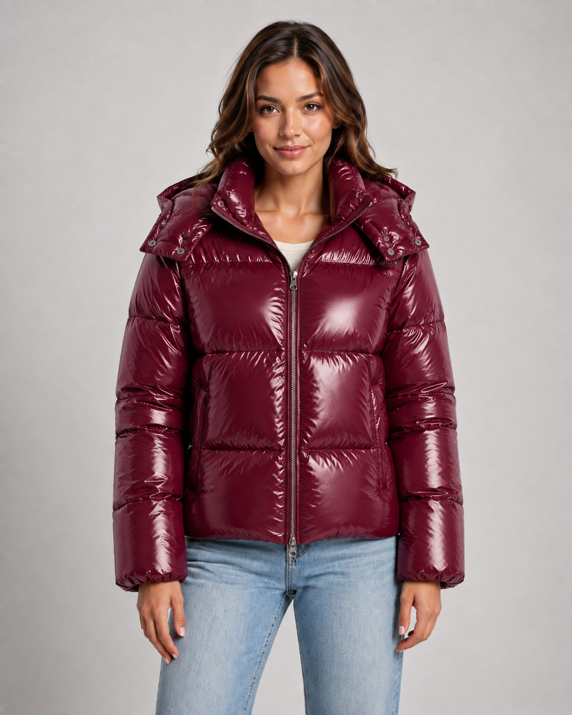 Kacob | Women's Glossy Cropped Puffer Jacket