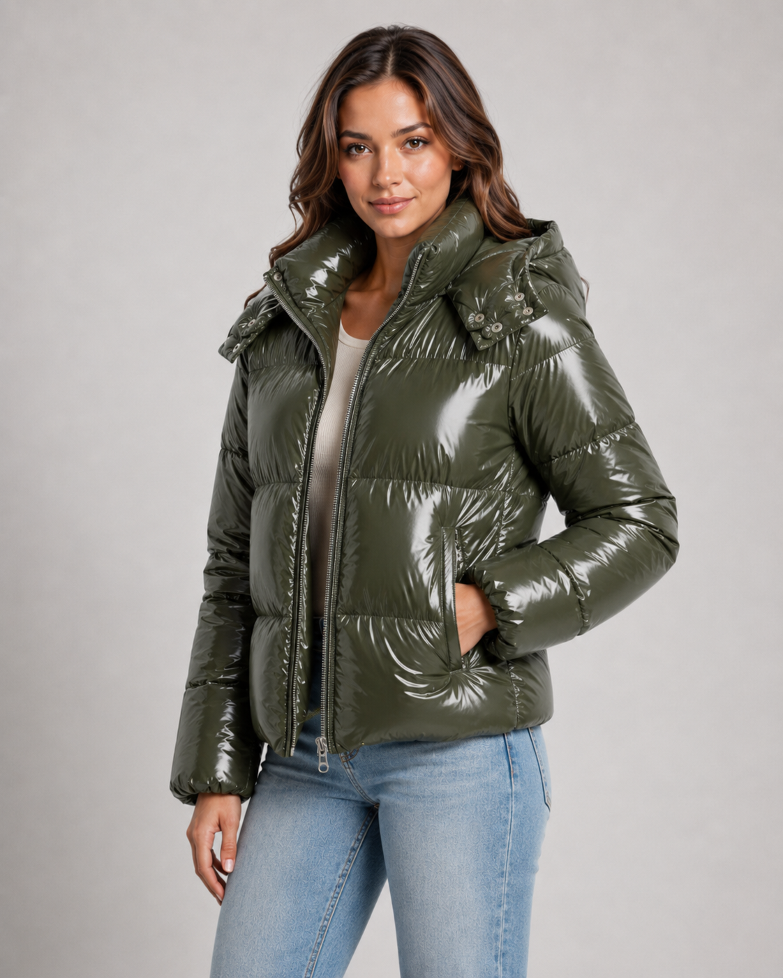 Kacob | Women's Glossy Cropped Puffer Jacket