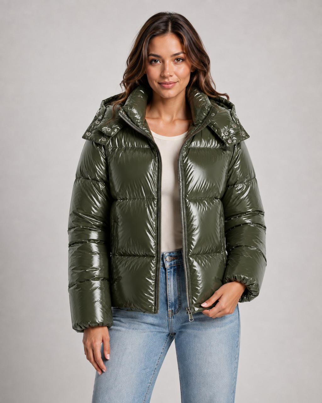 Kacob | Women's Glossy Cropped Puffer Jacket