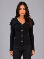 Kacob | Women's Gold Button Cape Collar Ribbed Knit Cardigan