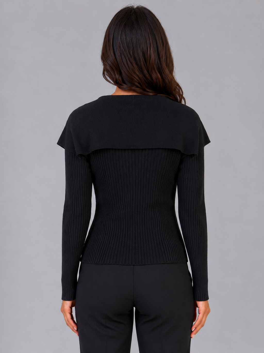 Kacob | Women's Gold Button Cape Collar Ribbed Knit Cardigan