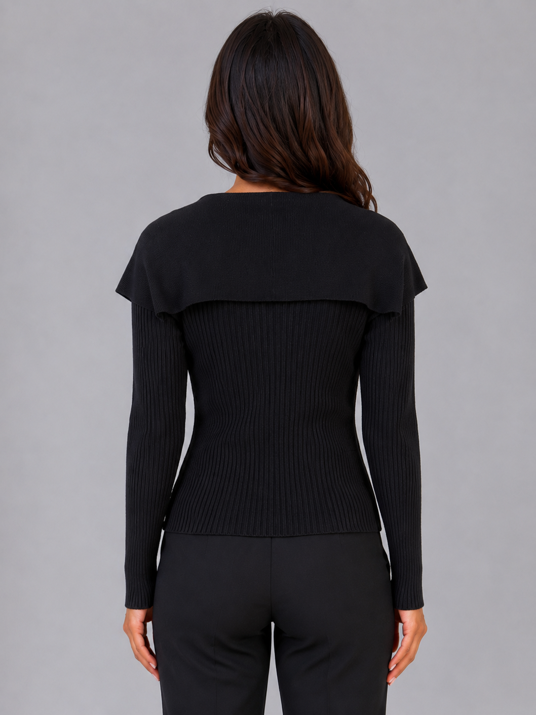 Kacob | Women's Gold Button Cape Collar Ribbed Knit Cardigan