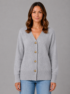 Kacob | Women's Heart Button V-Neck Knit Cardigan