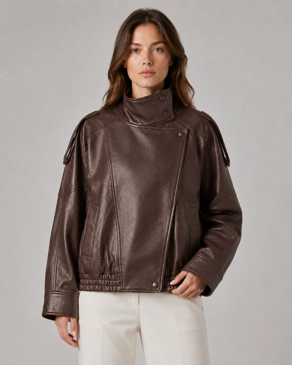Kacob | Women's High Collar Faux Leather Jacket