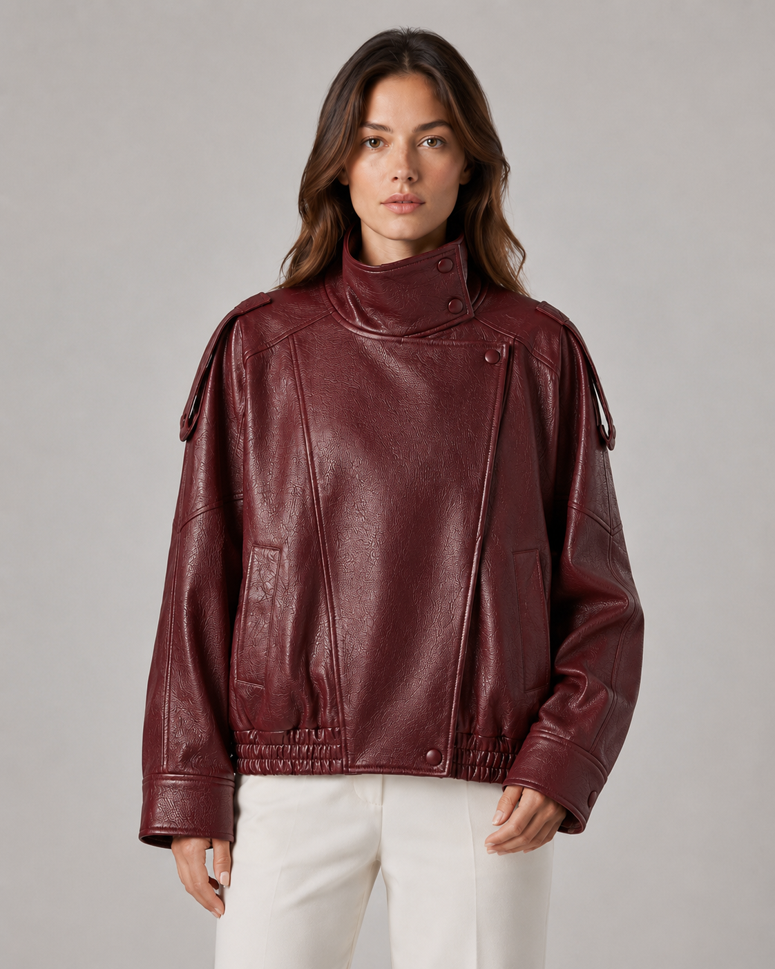 Kacob | Women's High Collar Faux Leather Jacket