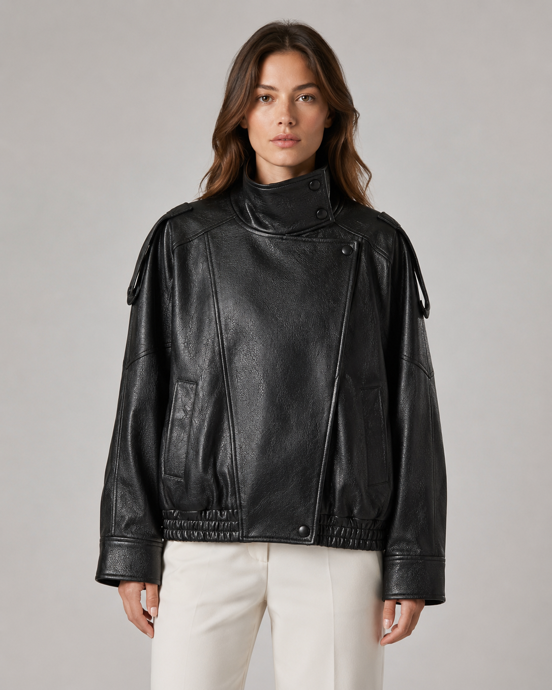 Kacob | Women's High Collar Faux Leather Jacket