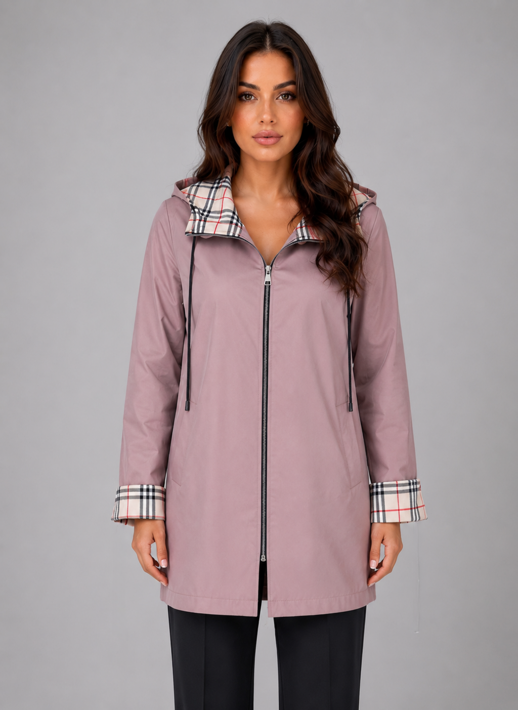 Kacob | Women's Hooded Longline Zip-Up Rain Coat