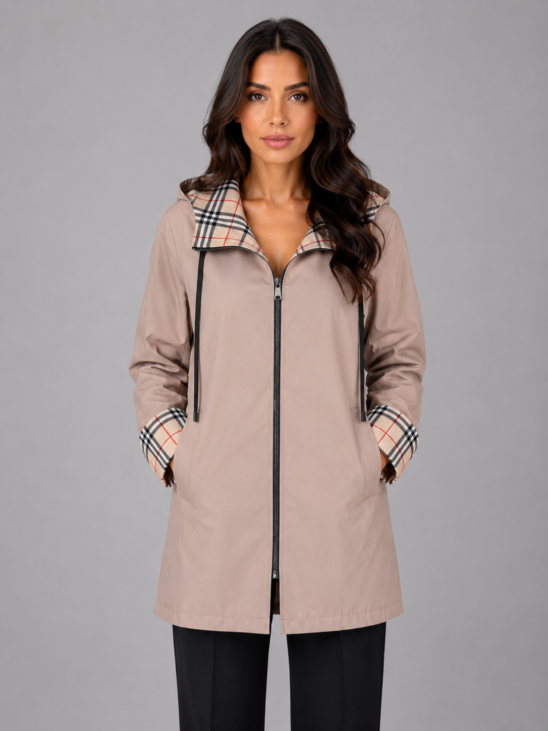 Kacob | Women's Hooded Longline Zip-Up Rain Coat