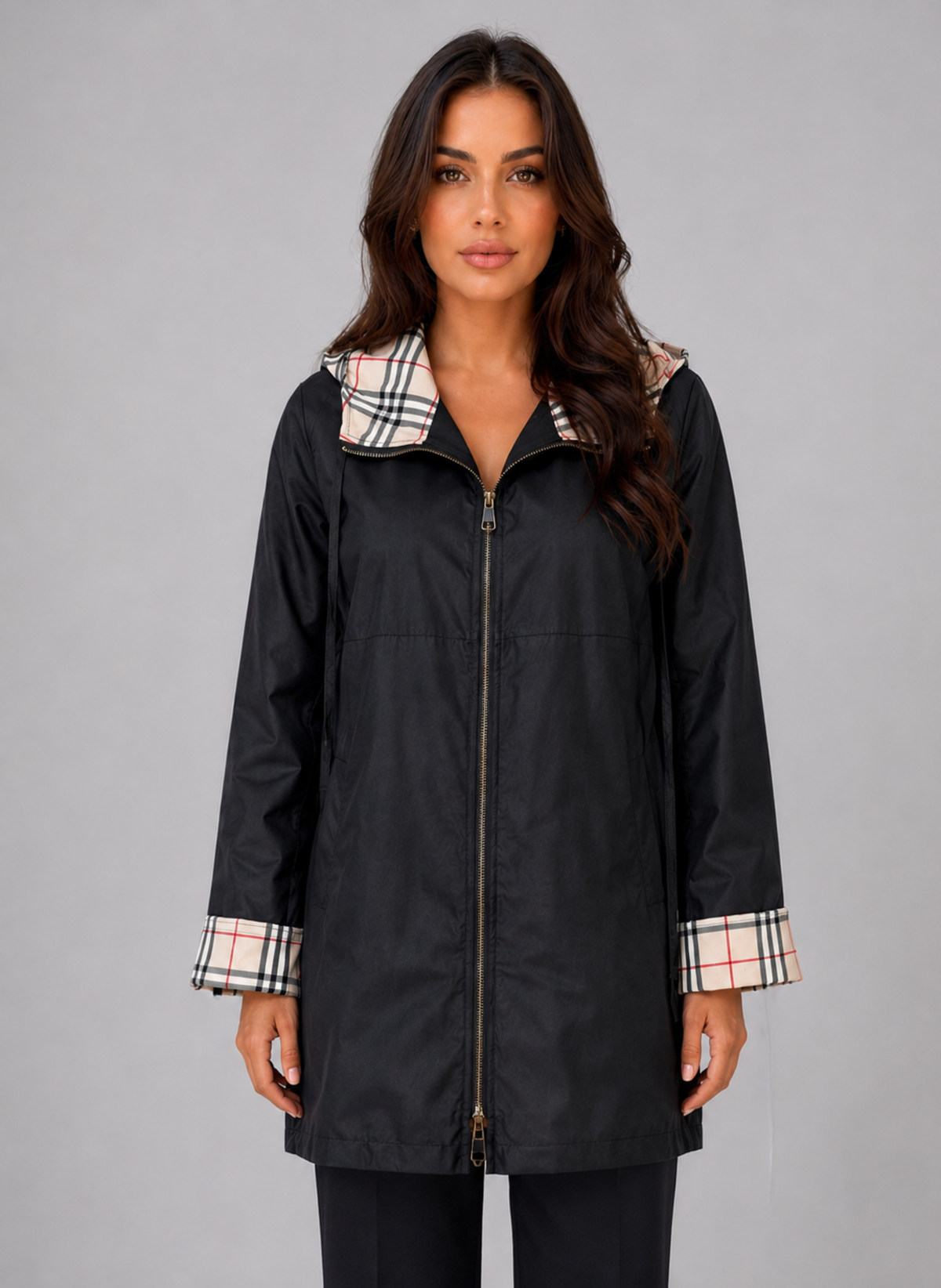 Kacob | Women's Hooded Longline Zip-Up Rain Coat