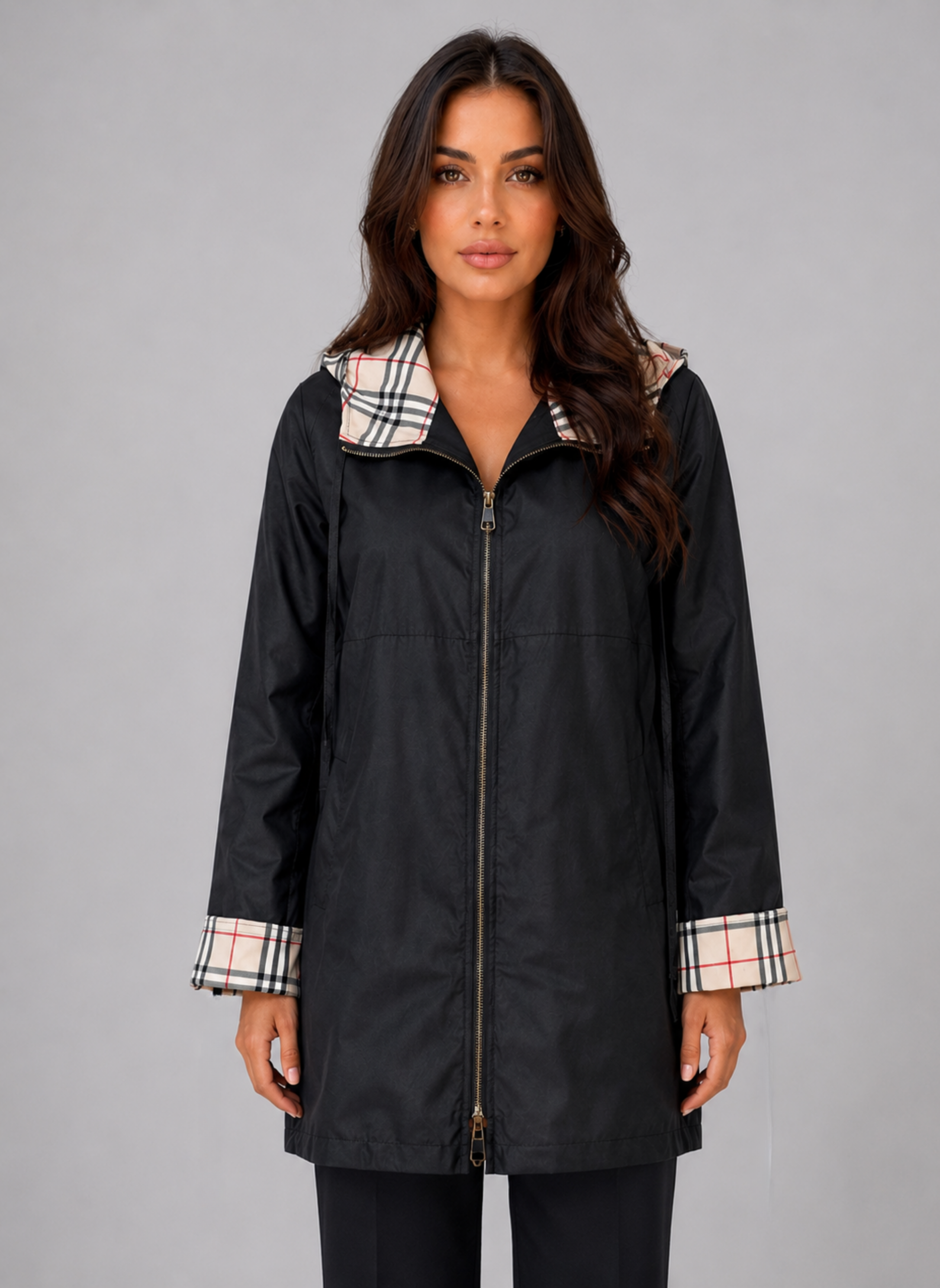 Kacob | Women's Hooded Longline Zip-Up Rain Coat
