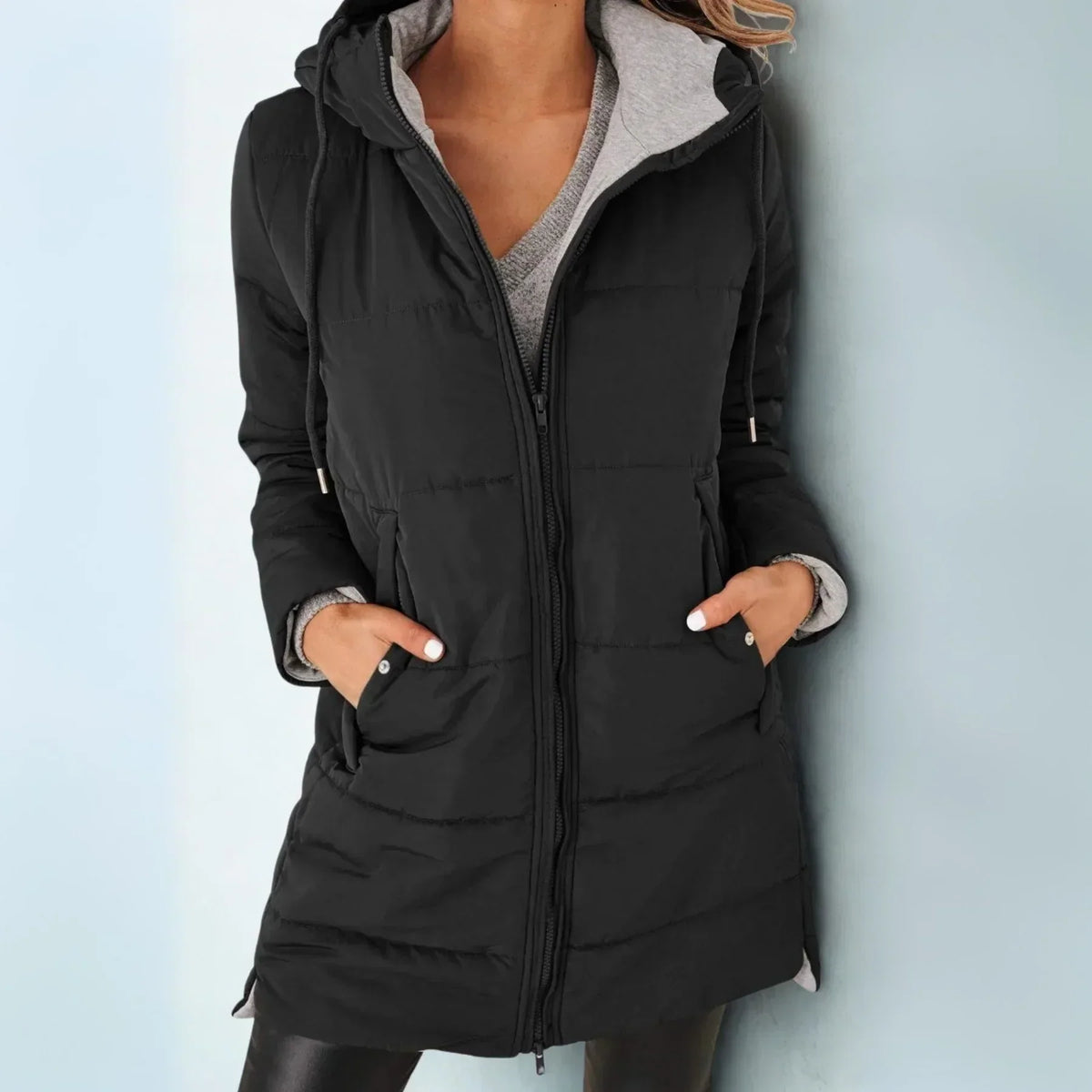 Women's Jersey Lined Hooded Drawstring Puffer Jacket