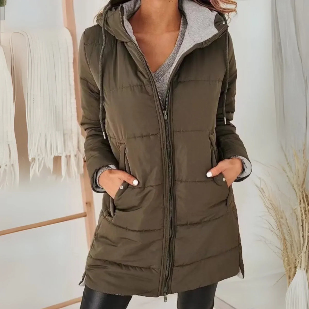 Women's Jersey Lined Hooded Drawstring Puffer Jacket