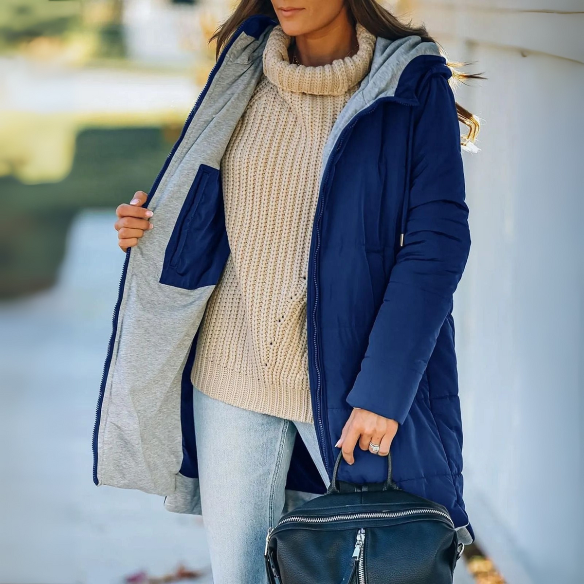Women's Jersey Lined Hooded Drawstring Puffer Jacket