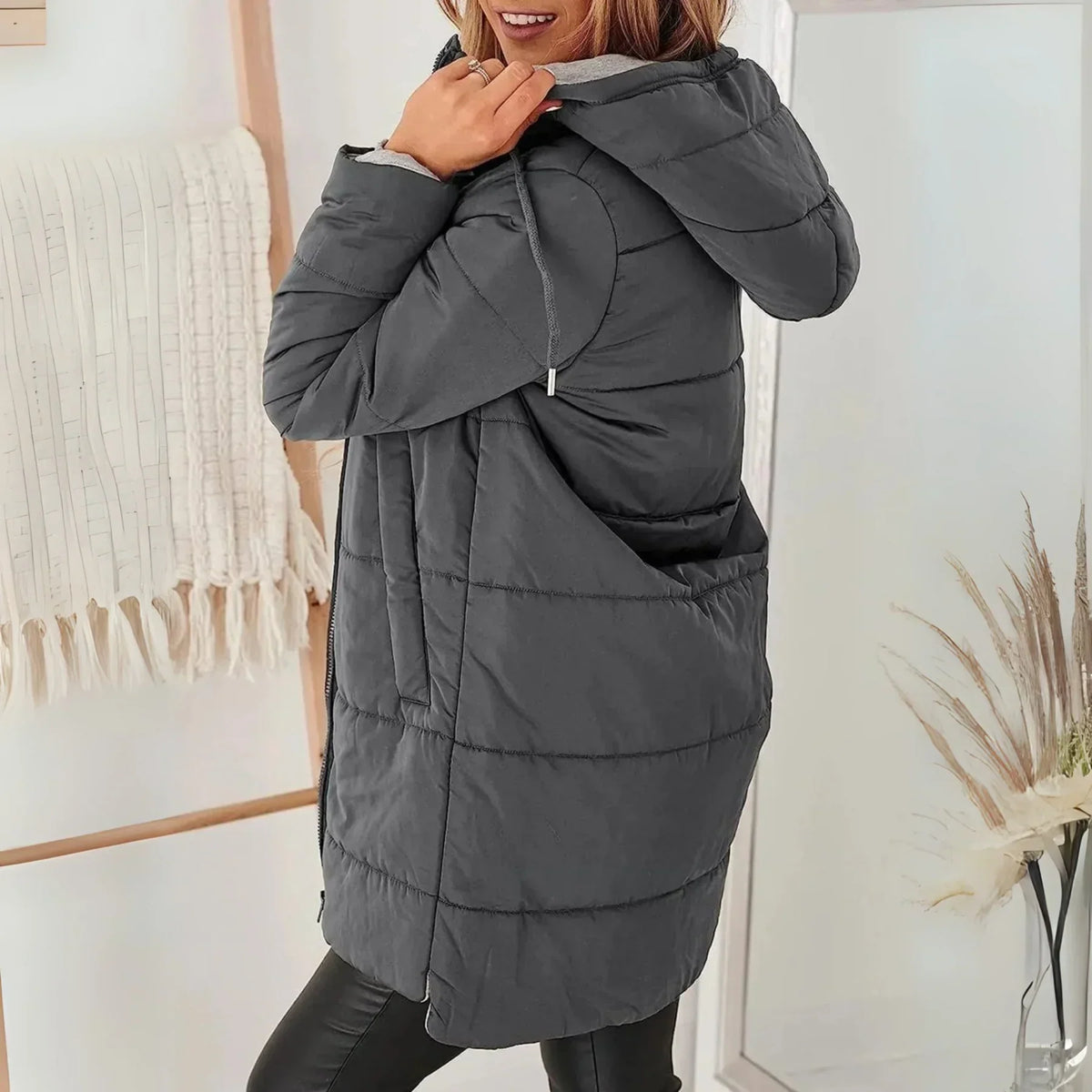 Women's Jersey Lined Hooded Drawstring Puffer Jacket