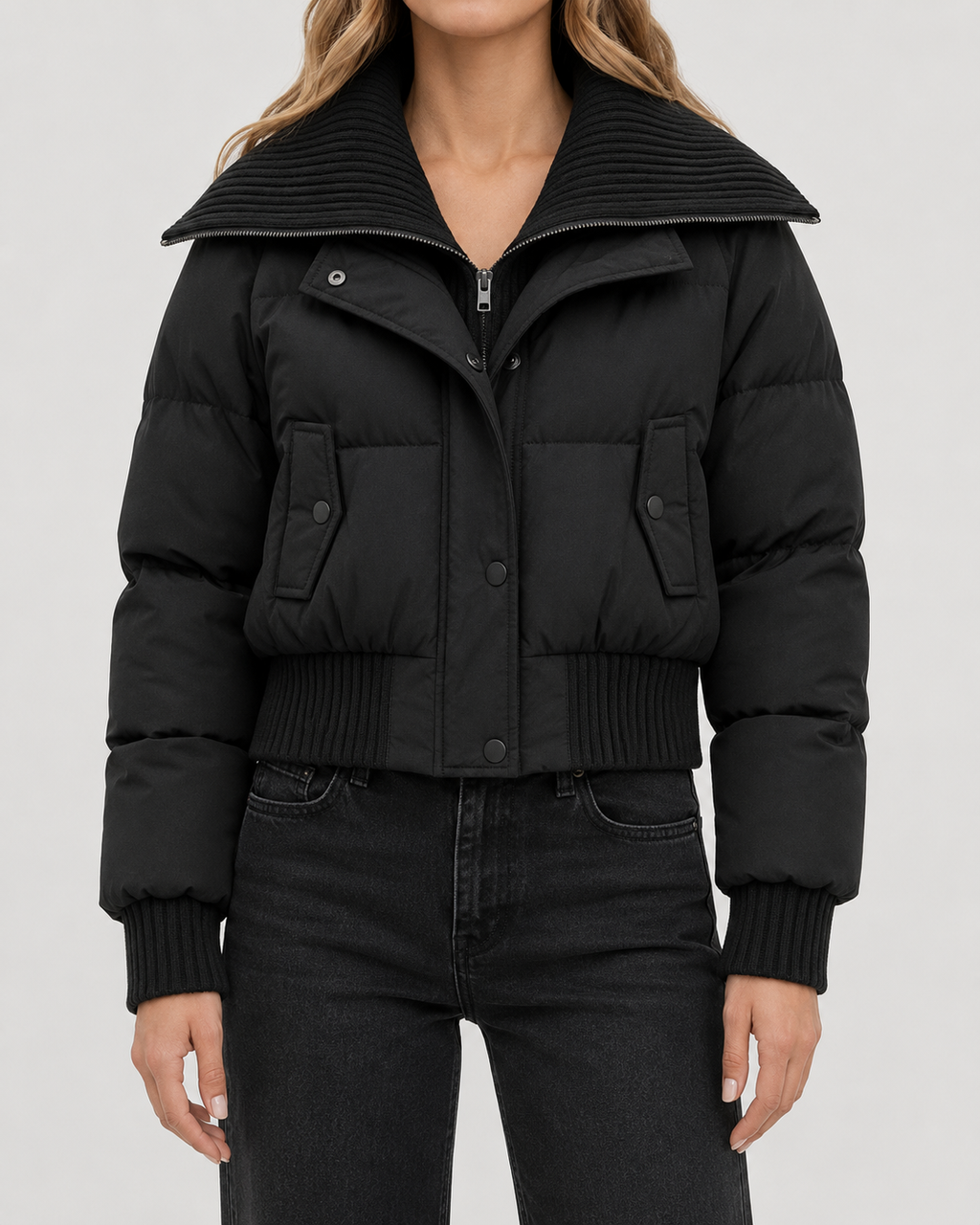 Kacob | Women's Knit Collar Cropped Puffer Jacket