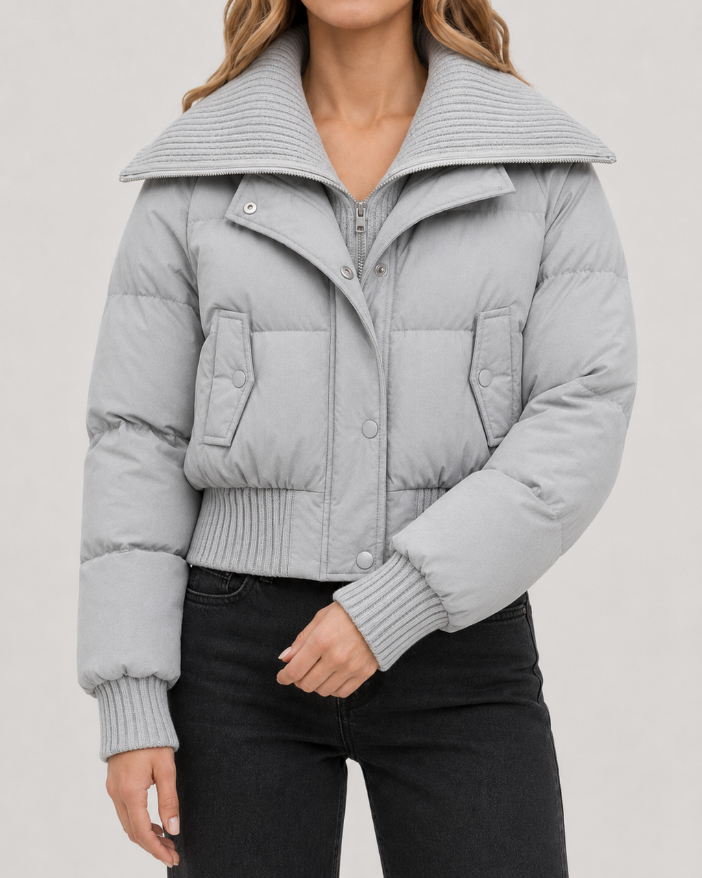 Kacob | Women's Knit Collar Cropped Puffer Jacket
