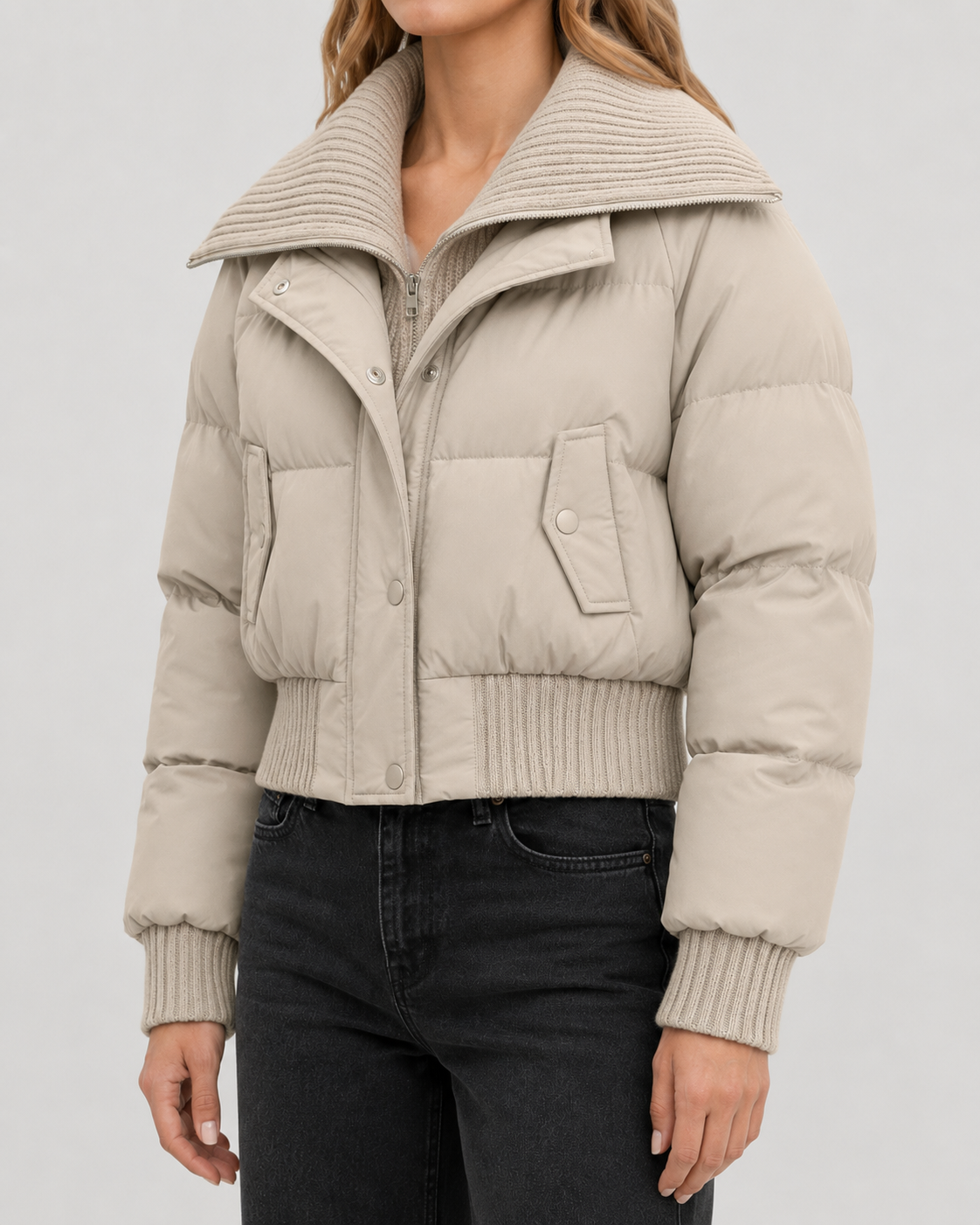 Kacob | Women's Knit Collar Cropped Puffer Jacket