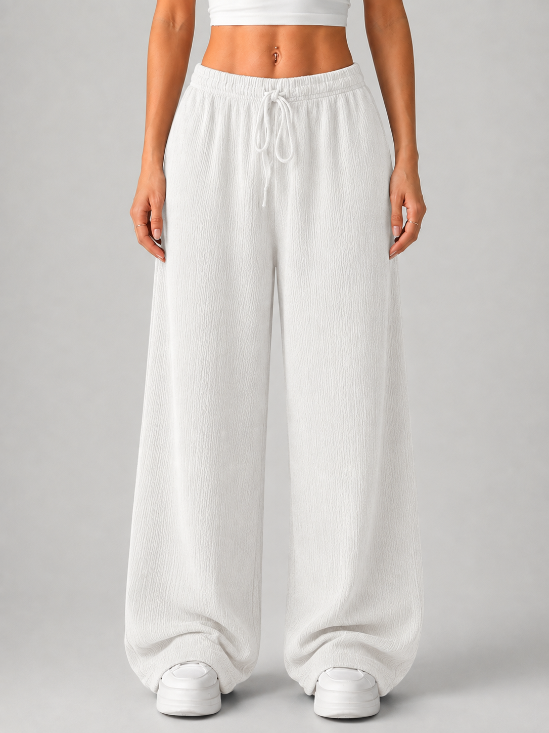 Kacob | Women's Knitted High Waist Drawstring Wide Leg Trousers