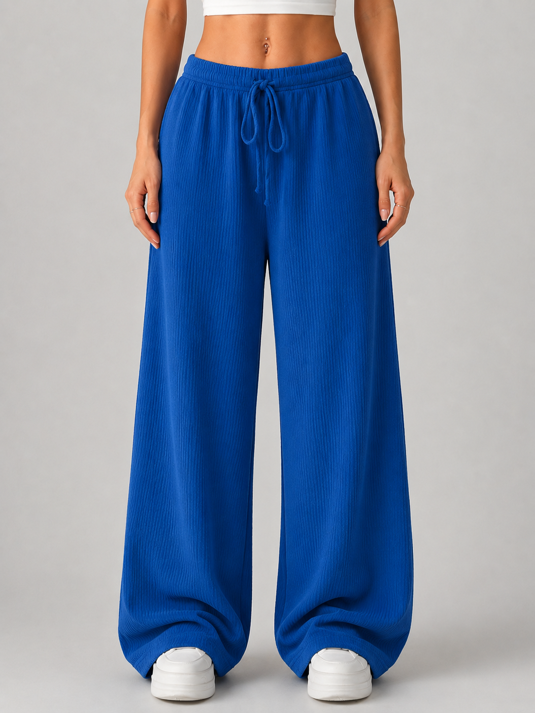Kacob | Women's Knitted High Waist Drawstring Wide Leg Trousers
