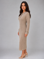 Kacob | Women's Knitted Polo Button Neck Jumper Midi Dress
