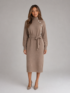 Kacob | Women's Knitted Roll Neck Belted Midi Jumper Dress