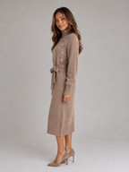 Kacob | Women's Knitted Roll Neck Belted Midi Jumper Dress