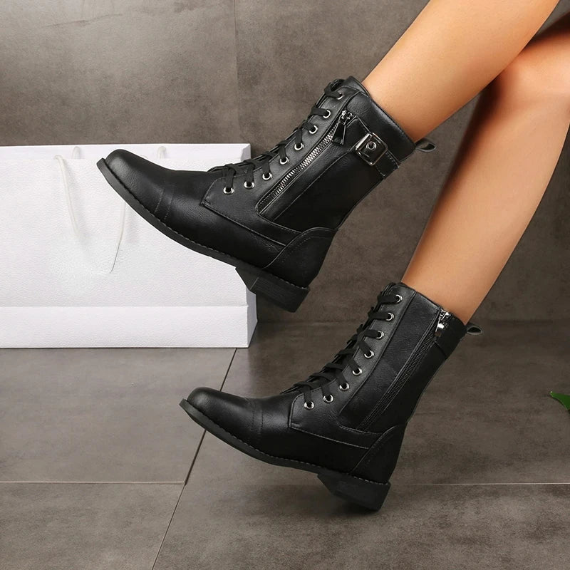 Kacob | Women's Lace-Up Biker Ankle Boots