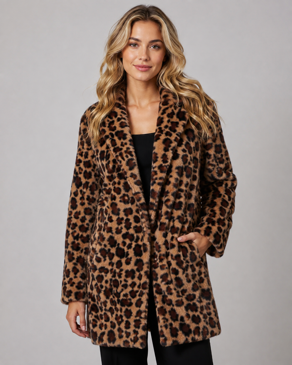 Kacob | Women's Leopard Print Faux Fur Coat