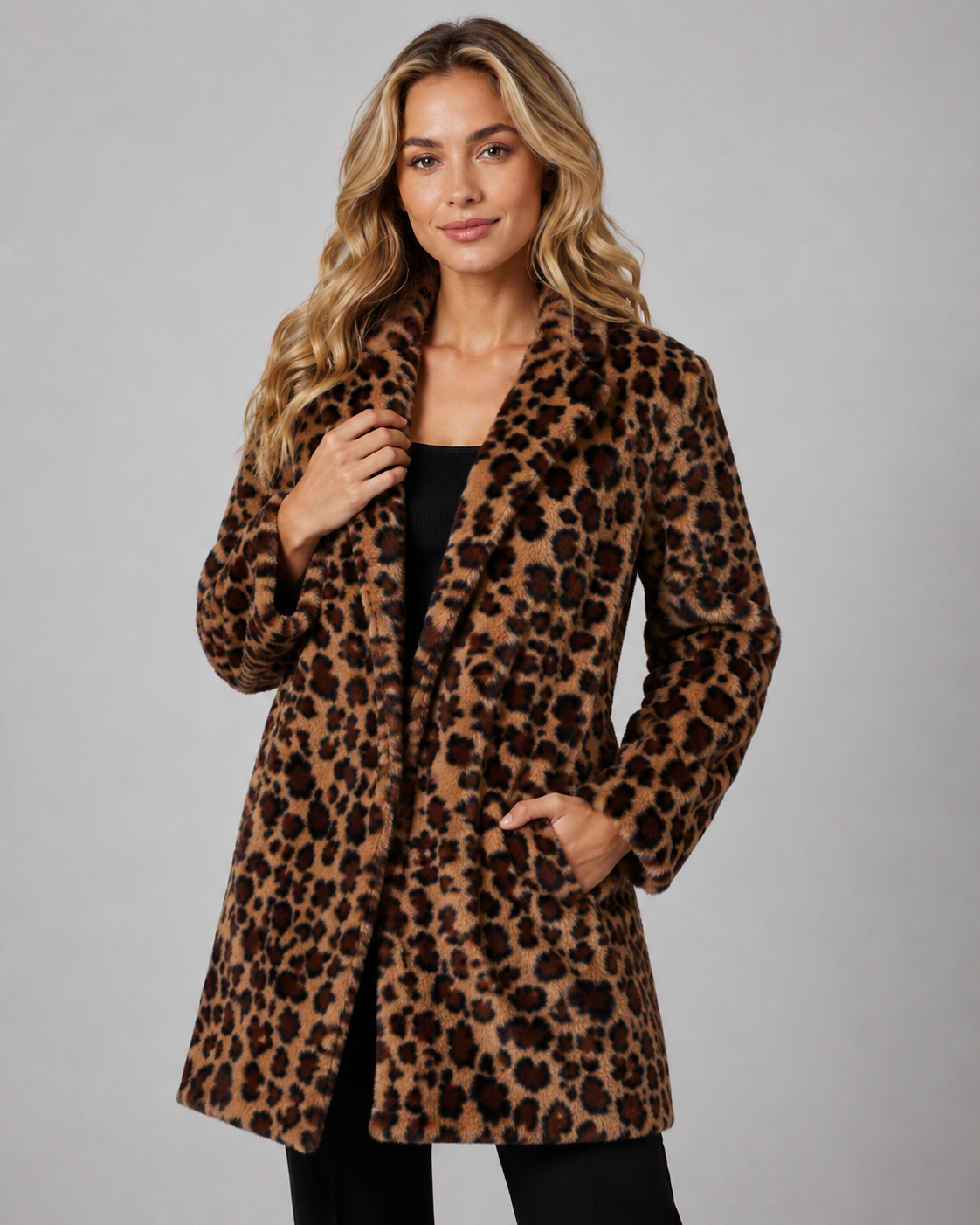 Kacob | Women's Leopard Print Faux Fur Coat