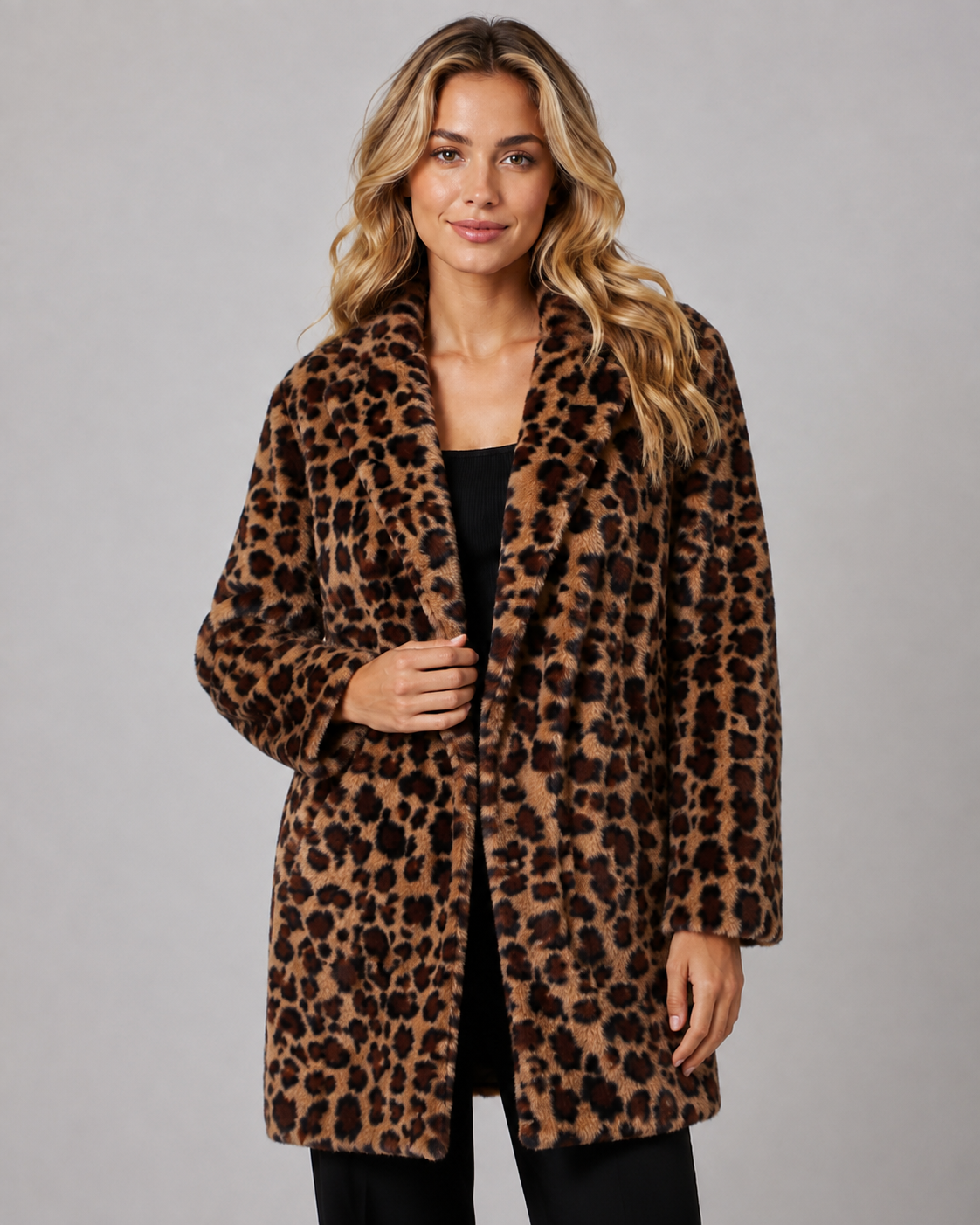 Kacob | Women's Leopard Print Faux Fur Coat