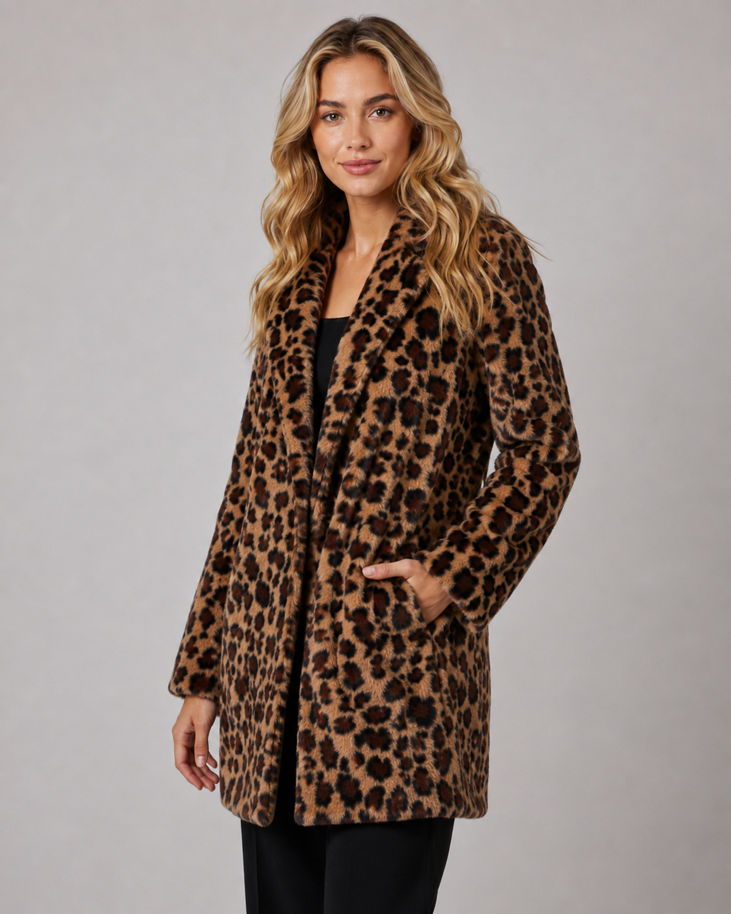 Kacob | Women's Leopard Print Faux Fur Coat