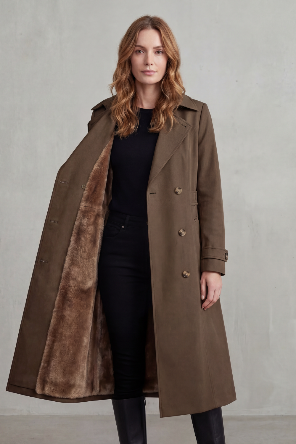 Kacob | Women's Lined Double-Breasted Winter Trench Coat