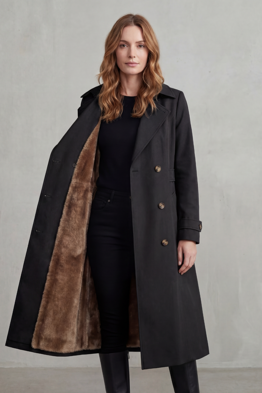 Kacob | Women's Lined Double-Breasted Winter Trench Coat