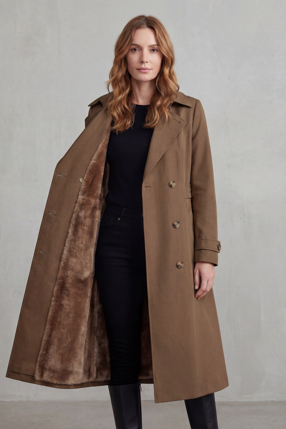 Kacob | Women's Lined Double-Breasted Winter Trench Coat