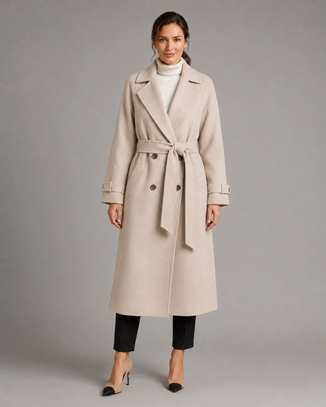 Kacob | Women's Long Belted Double-Breasted Coat