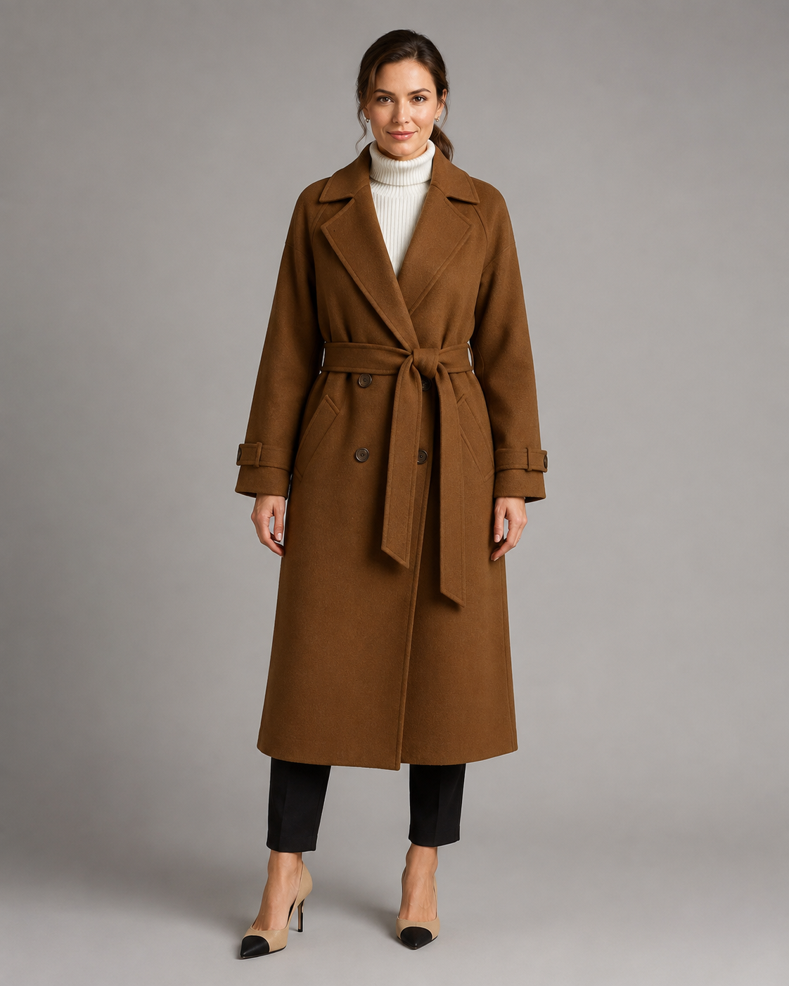 Kacob | Women's Long Belted Double-Breasted Coat