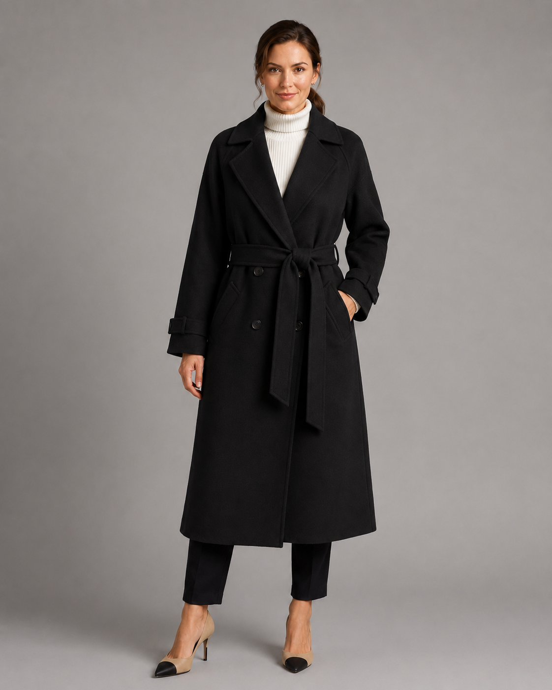 Kacob | Women's Long Belted Double-Breasted Coat