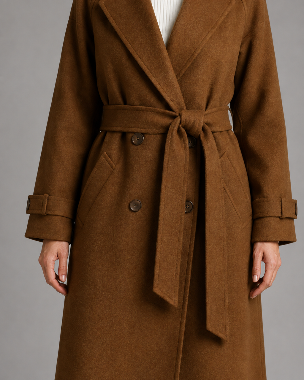 Kacob | Women's Long Belted Double-Breasted Coat
